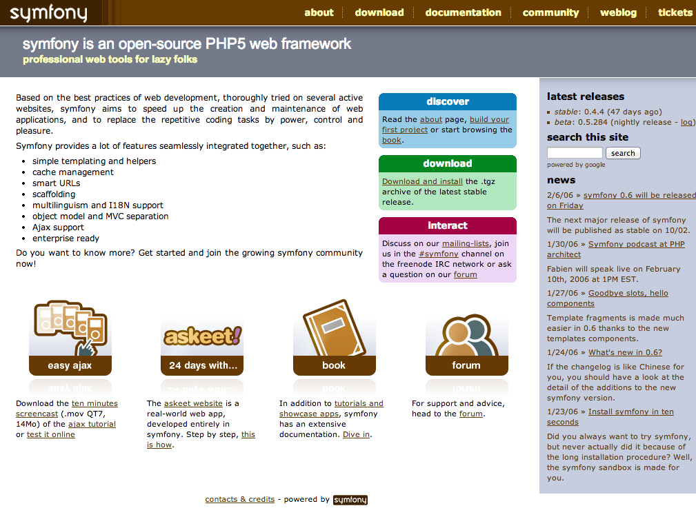 原Symfony网站截至2ob娱乐下载006年2月9日